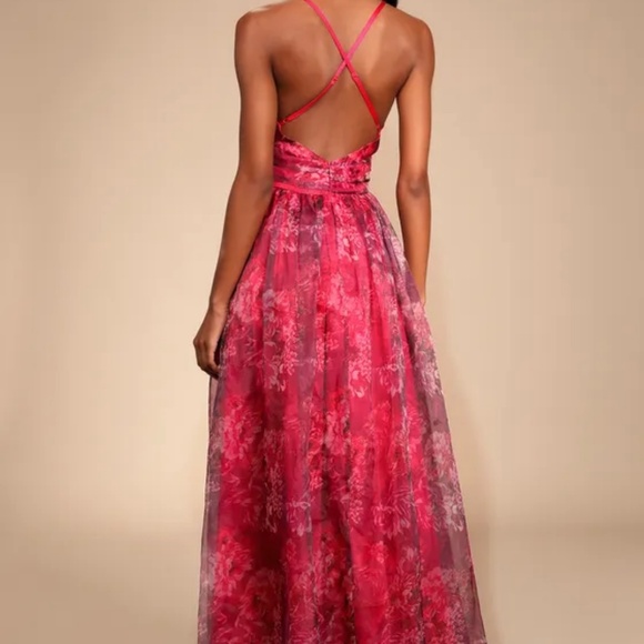 NWT Lulus Magenta Floral Print Maxi Dress Pink - Size L - Picture 2 of 3